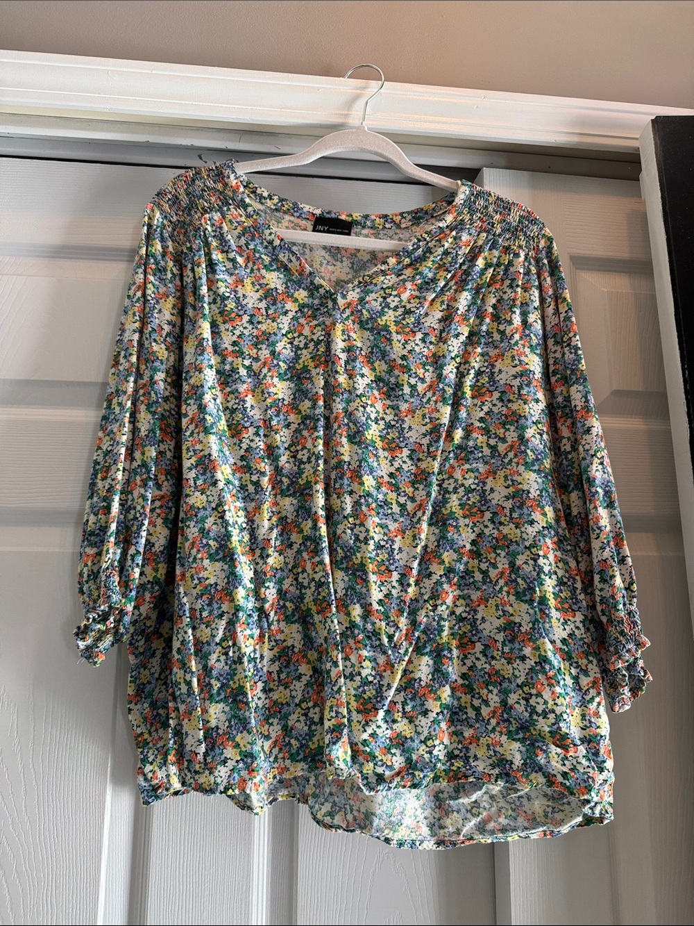 JNY Collection Floral V-Neck Blouse in Multicolor